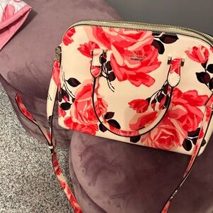 kate spade Floral Crossbody Dome Satchel - Cream with Pink/Red Roses